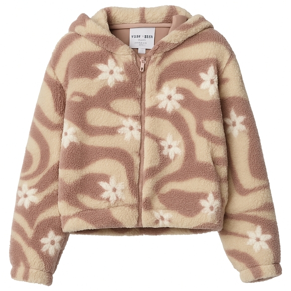 Wild Rose Jackets & Blazers - Wild Rose Sherpa Hoodie Women Small‎ Mauve Cream Floral Swirl Zip Up Jacket